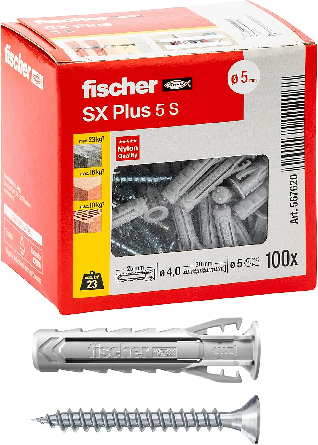 Tasselli Fischer sx 5 plus c/viti 100 pz