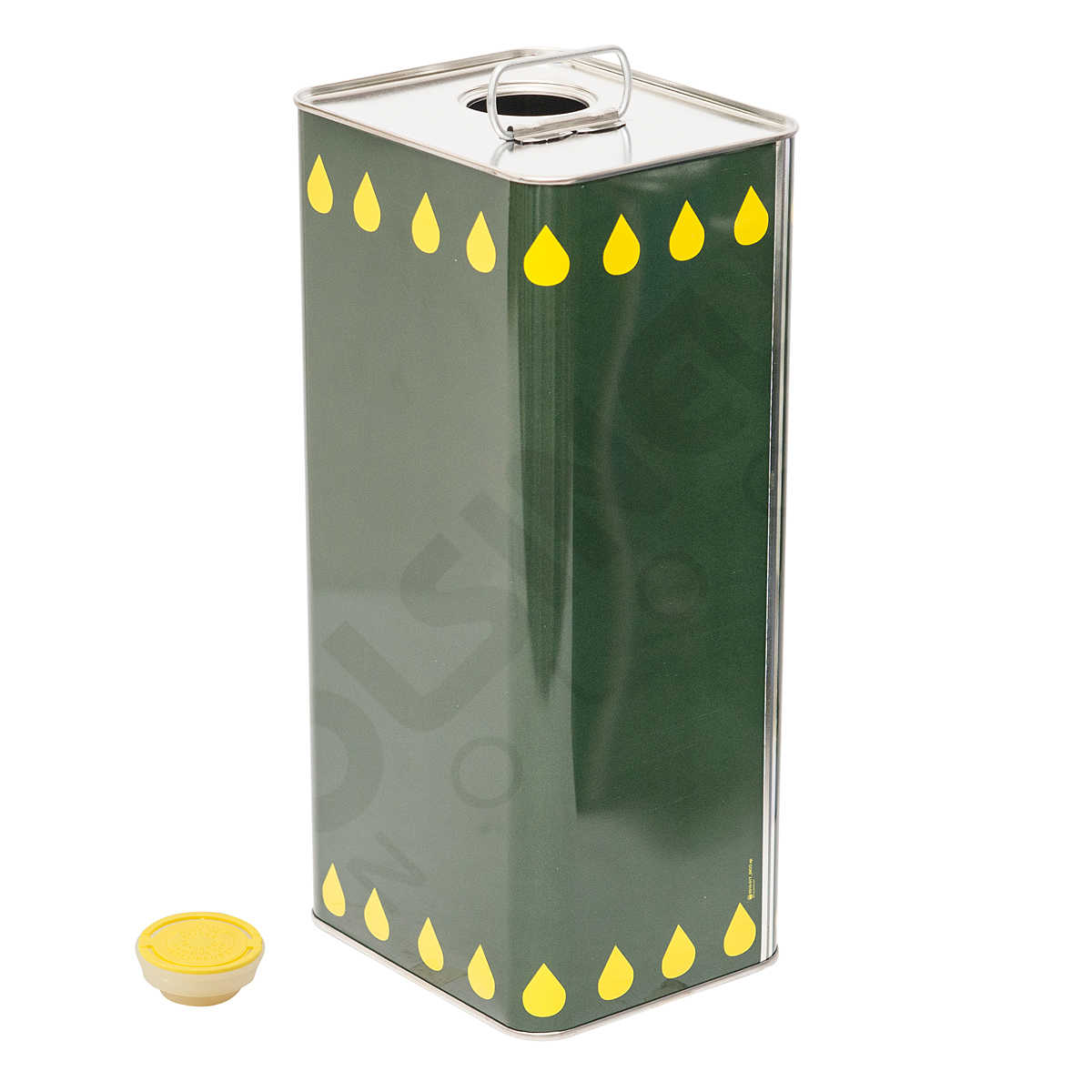 Lattina Vuota per Olio 5 Litri Verde con Gocce Gialle – Foro Ø 42 mm e Tappo Incluso