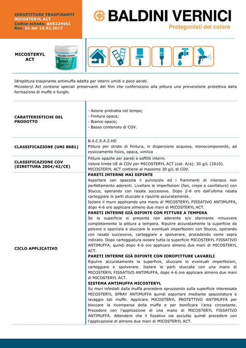 Baldini Vernici Micosteryl ACT 4L | Pittura Traspirante Antimuffa Inodore Inter