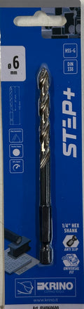 Punta KRINO STEP+ HSS-G Ø6 mm Attacco Esagonale 1/4" DIN338 Metallo INOX legno